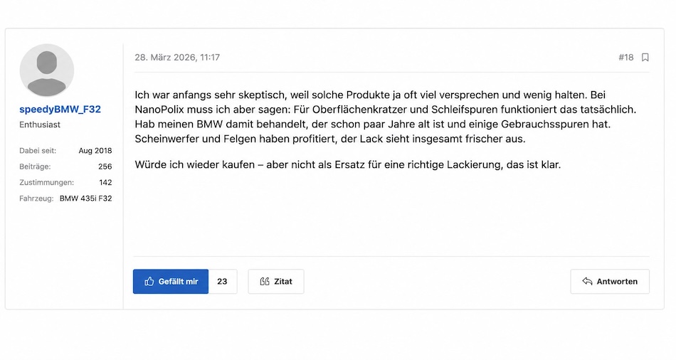 NanoPolix Erfahrungsbericht von speedyBMW_F32 aus dem Forum