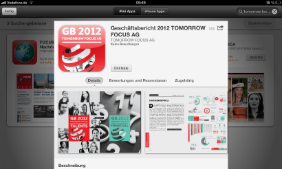 TOMORROW FOCUS AG Geschäftsbericht 2012 jetzt als iPad App verfügbar